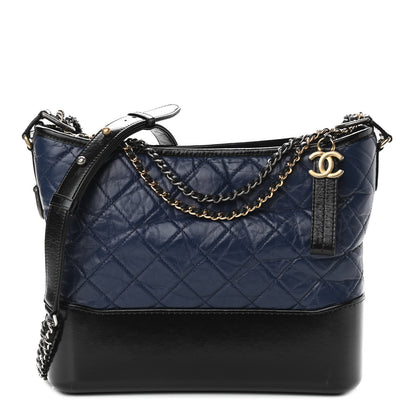 Chanel Aged Calfskin Quilted Medium Gabrielle Hobo Navy Black 1 of 11
