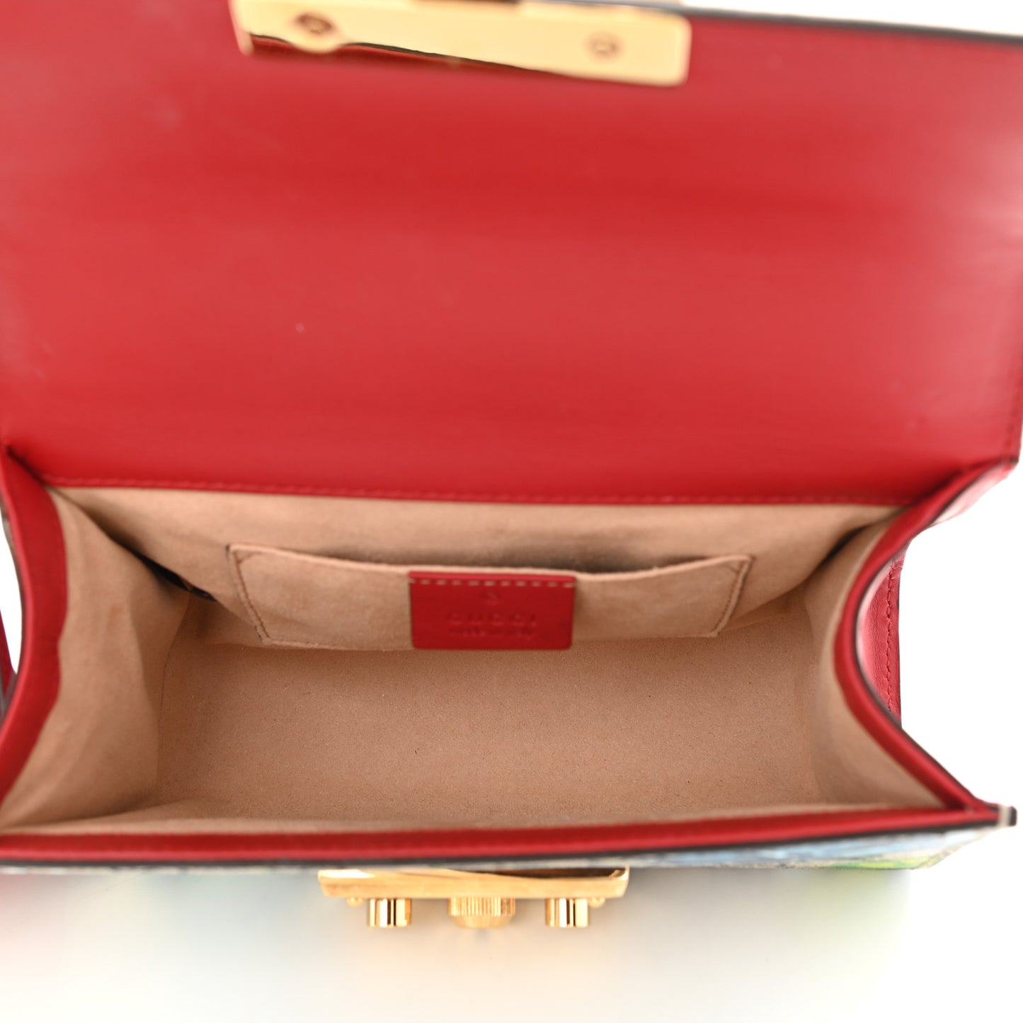 GG Supreme Monogram Blooms Small Padlock Shoulder Bag Beige Blue Navy Hibiscus Red