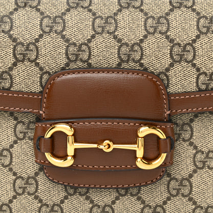 Gucci GG Supreme Monogram Web Mini Horsebit 1955 Shoulder Bag Beige Brown Sugar 8 of 10