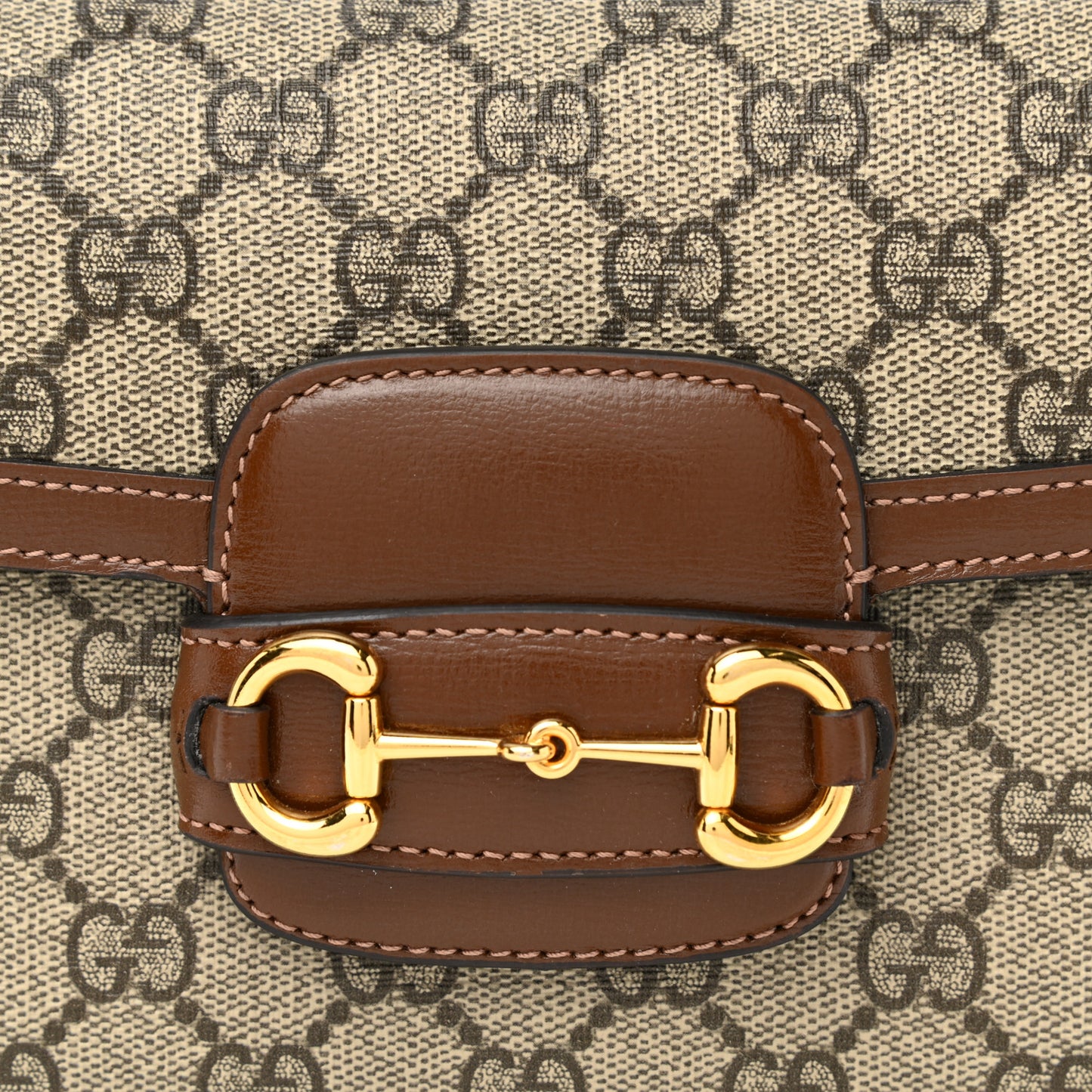 GG Supreme Monogram Web Mini Horsebit 1955 Shoulder Bag Beige Brown Sugar