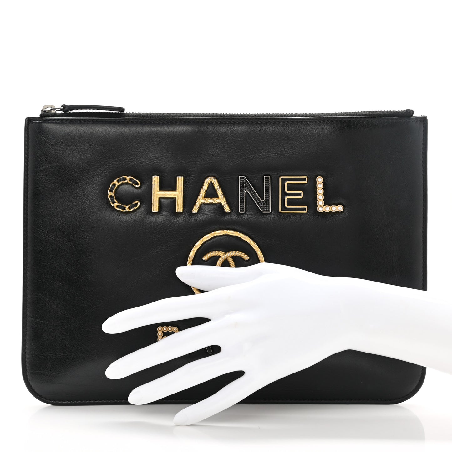 Aged Calfskin Medium Charms Deauville Pouch Black