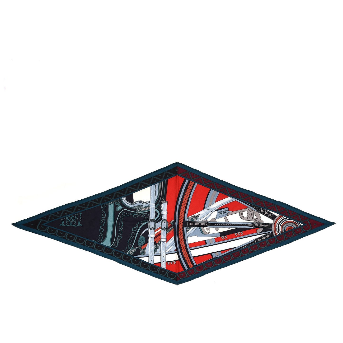 Cashmere Silk Losange Shawl MM Petrole Marine Rouge