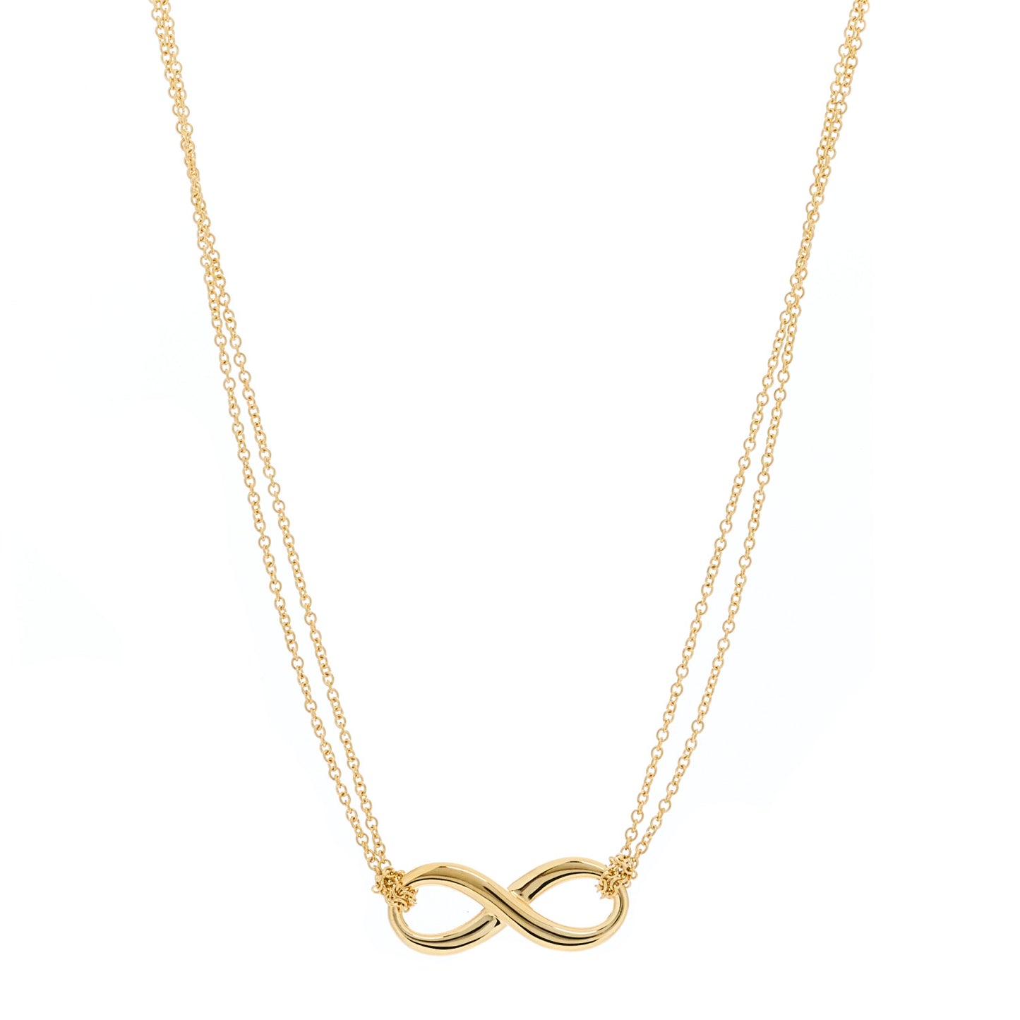 18K Yellow Gold Infinity Double Chain Pendant Necklace