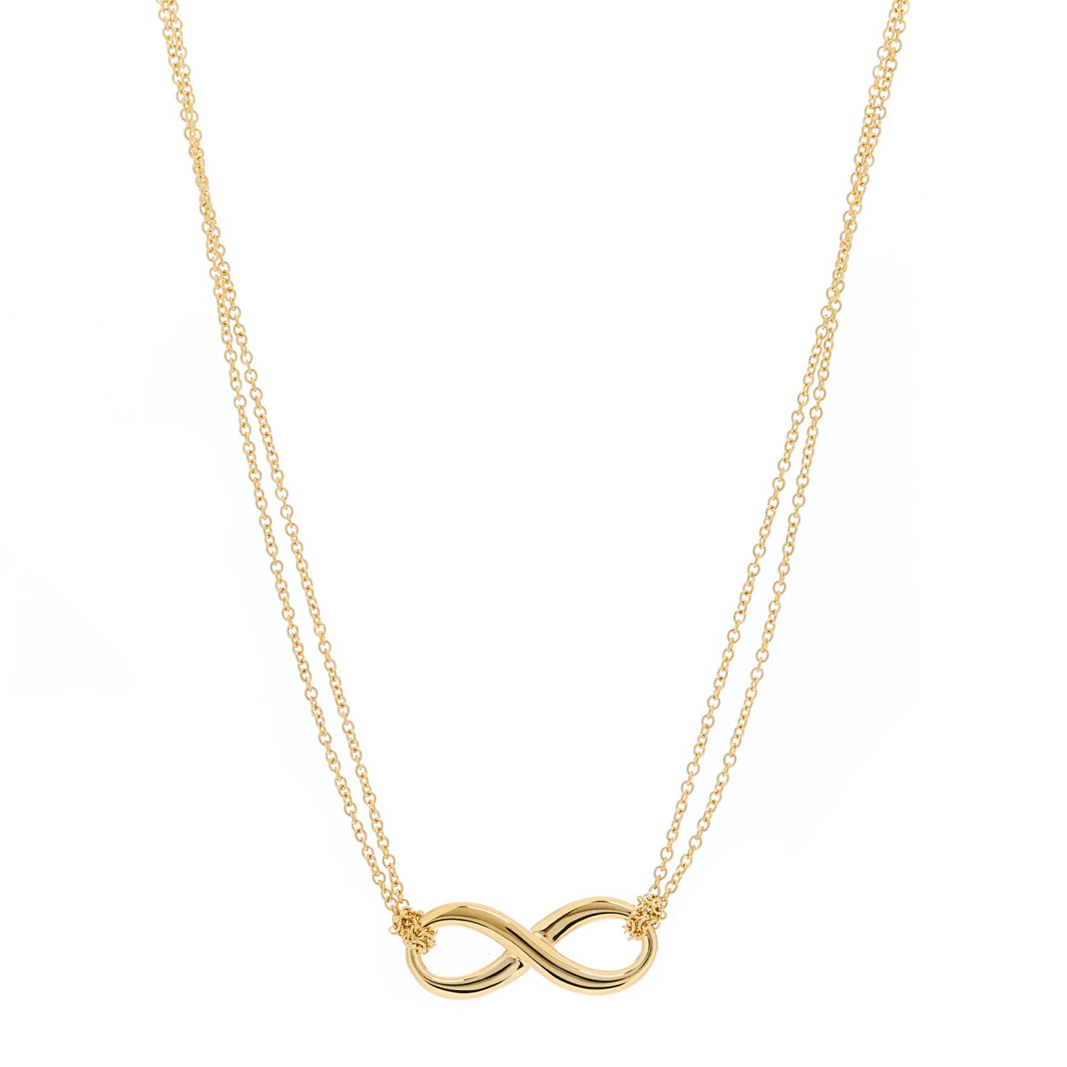 Tiffany 18K Yellow Gold Infinity Double Chain Pendant Necklace 1 of 4