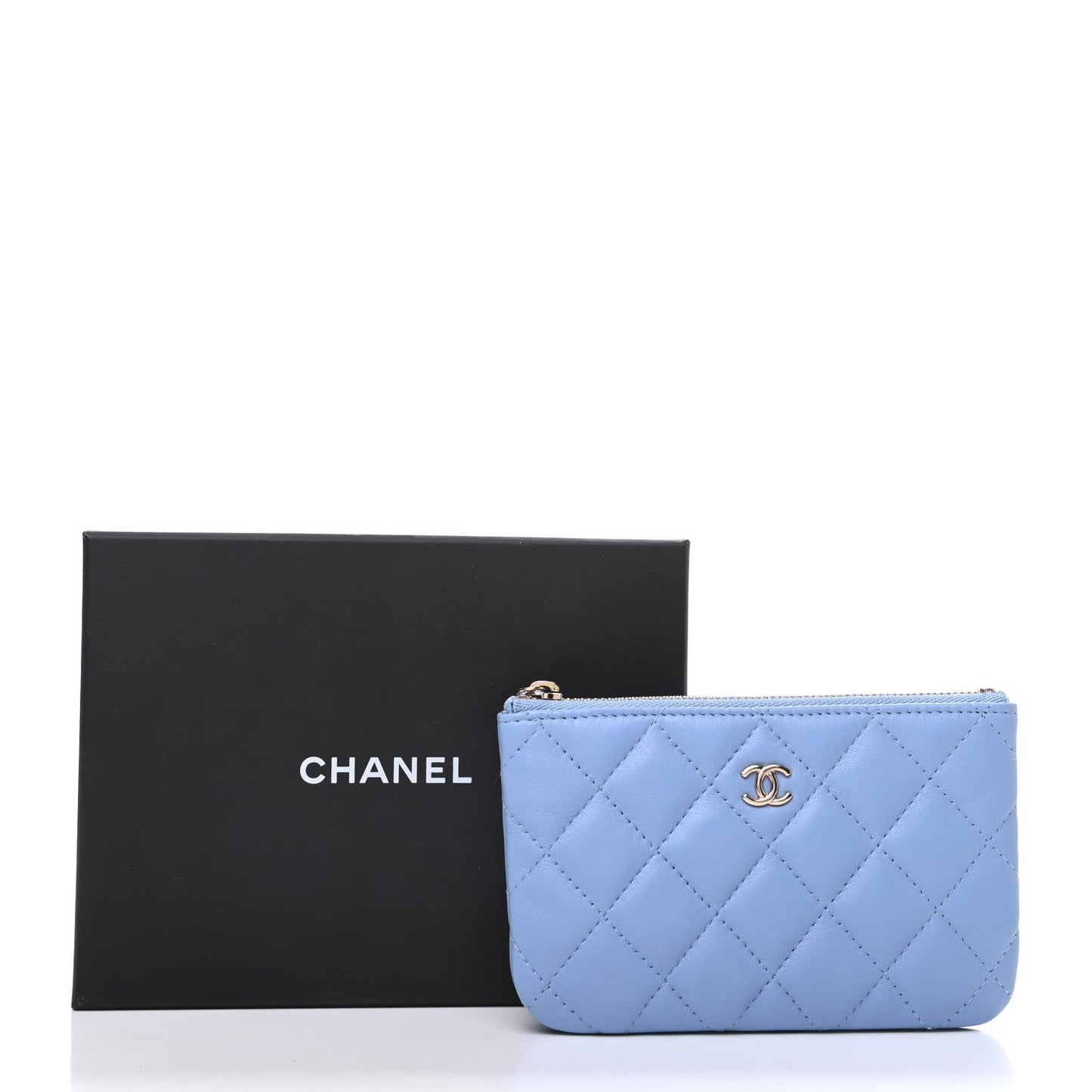 Lambskin Quilted Small Cosmetic Case Light Blue