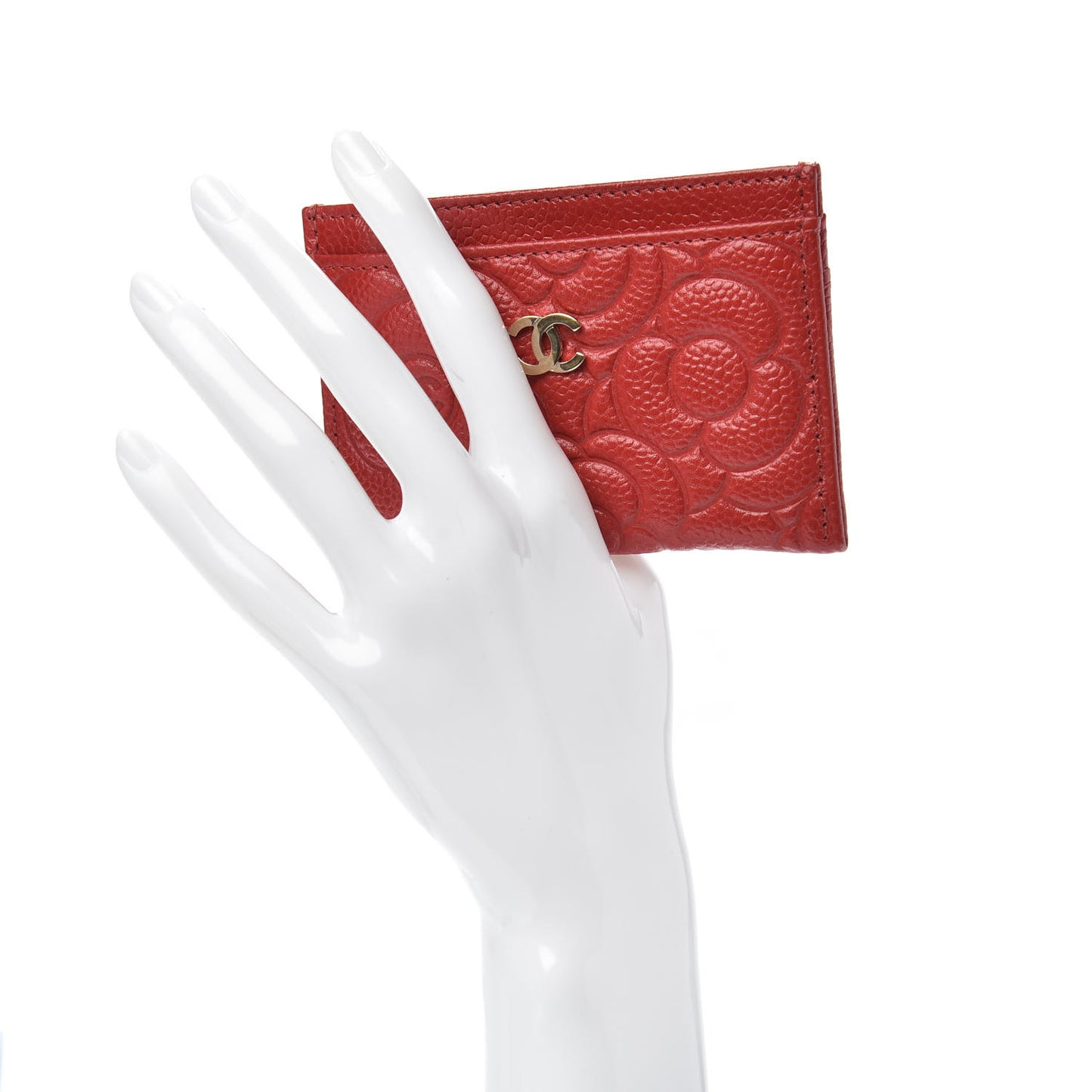 Caviar Camellia Embossed Card Holder Red