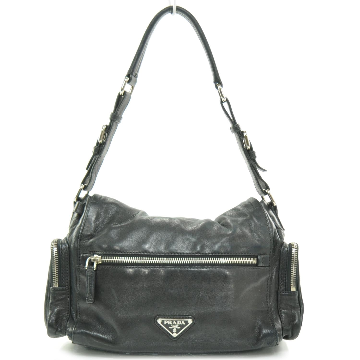 Prada Leather Pushlock Flap Shoulder Bag Black 4 of 9