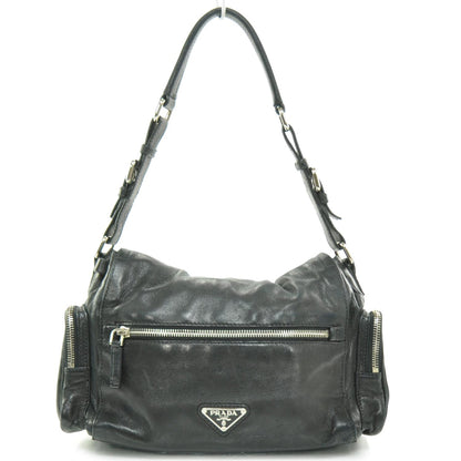 Prada Leather Pushlock Flap Shoulder Bag Black 4 of 9