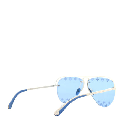 Louis Vuitton Monogram Grease Mask Sunglasses ZT329W Silver Blue 4 of 9