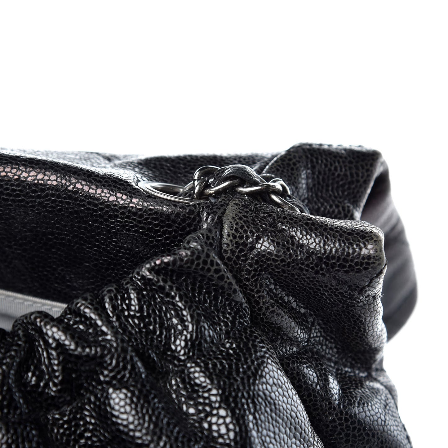 Crumpled Caviar Quilted Maxi Elastic Flap Black