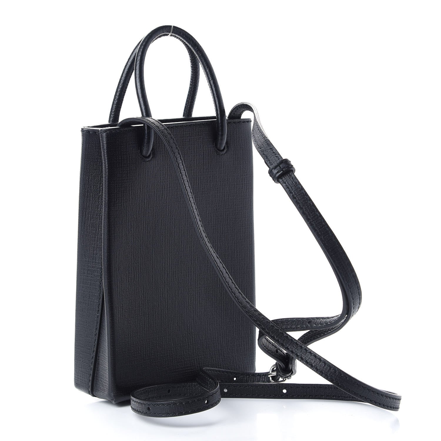 Balenciaga Squared Calfskin Logo Shopping Phone Holder Bag Black 3 of 8