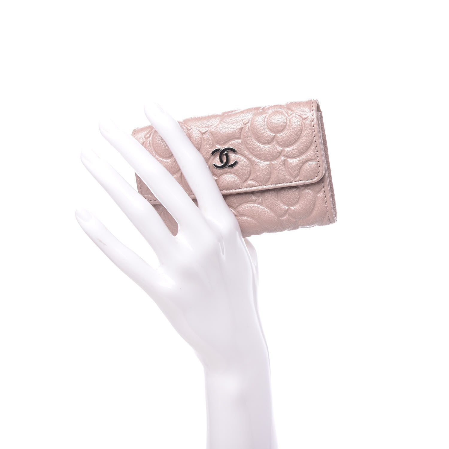 Chanel Goatskin Camellia Embossed Card Holder Wallet Light Pink 2 of 9