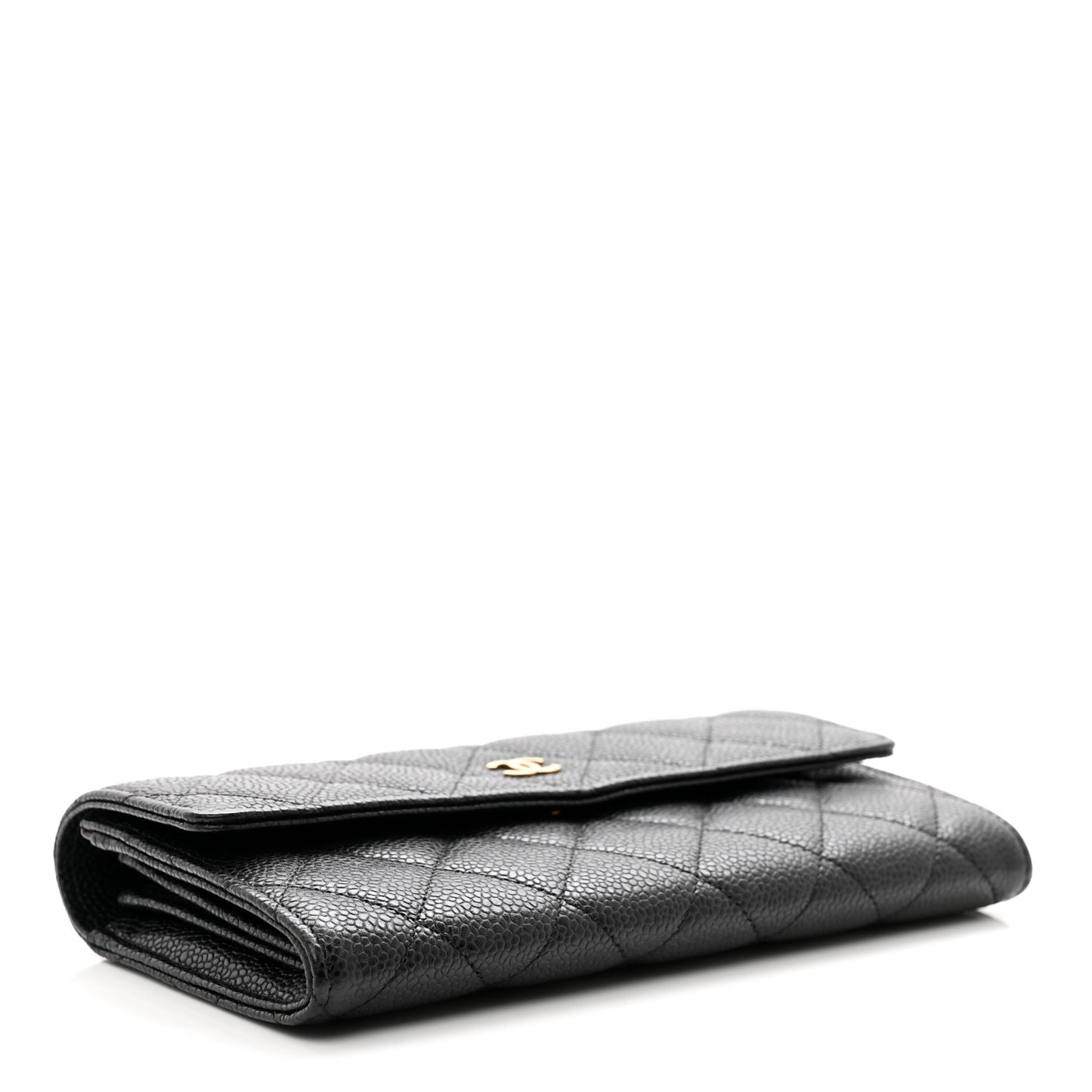 Caviar Quilted Large Gusset Flap Wallet Black