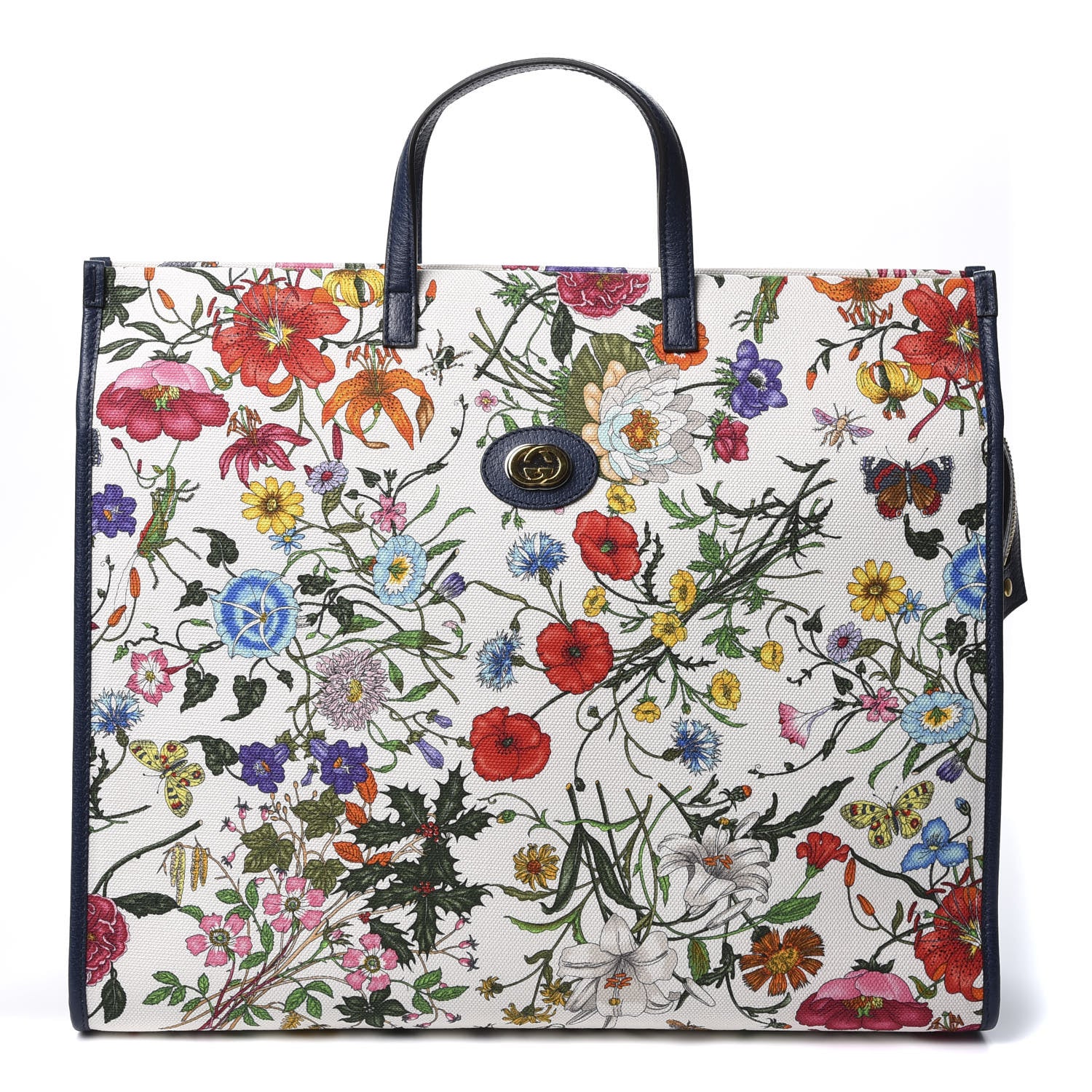 Gucci Canvas Large Flora Tote Navy Multicolor 1 of 9