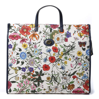 Gucci Canvas Large Flora Tote Navy Multicolor 1 of 9