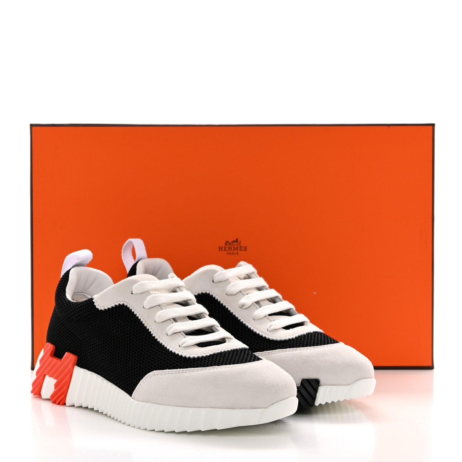 Hermes Air Mesh Suede Goatskin Bouncing Sneakers 35 Black Orange 8 of 8