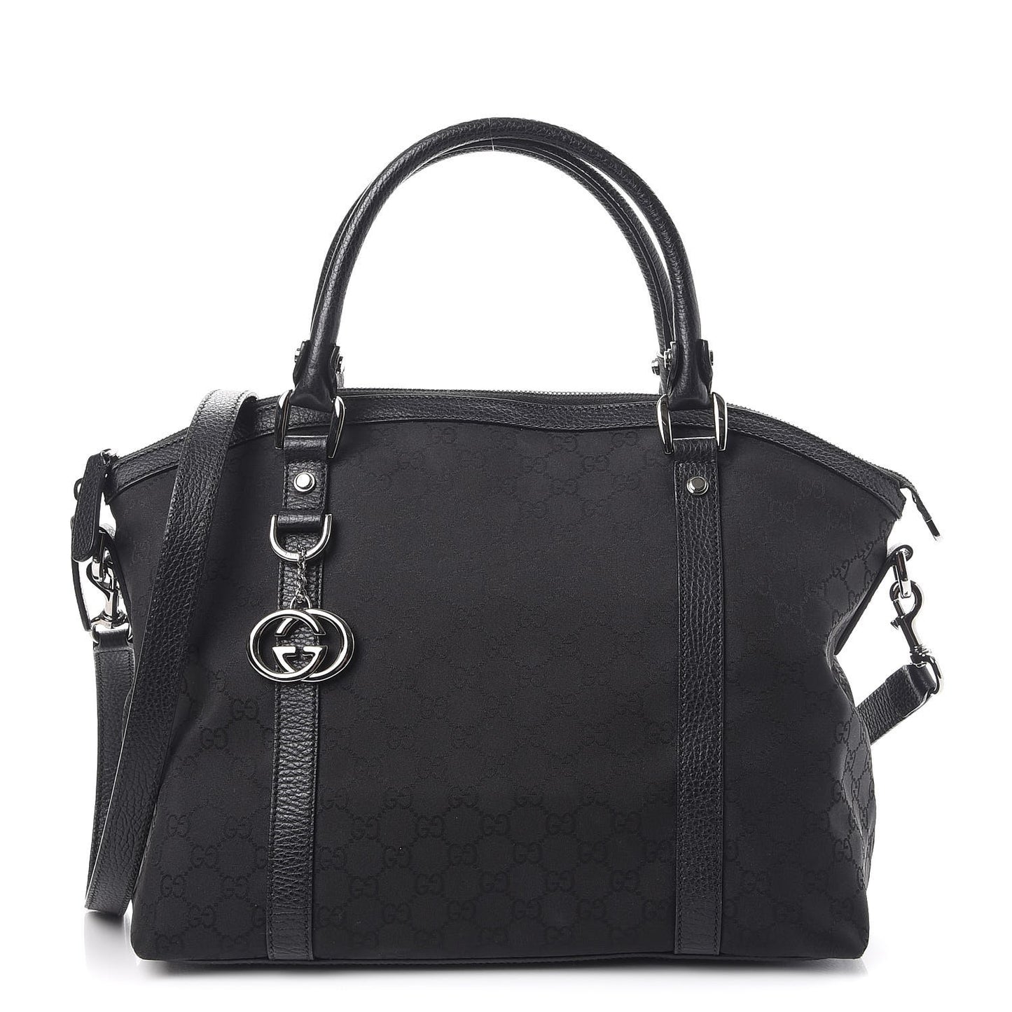 Nylon Monogram Medium GG Charm Dome Satchel Black