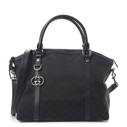 Gucci Nylon Monogram Medium GG Charm Dome Satchel Black 1 of 10