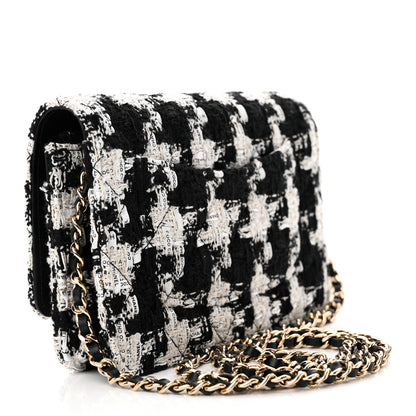 Chanel Tweed Quilted Wallet On Chain WOC Black Ecru White 3 of 12