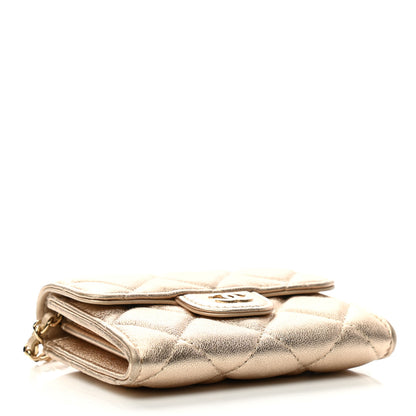 Chanel Metallic Lambskin Quilted Flap Card Holder On Chain Gold 4 of 11