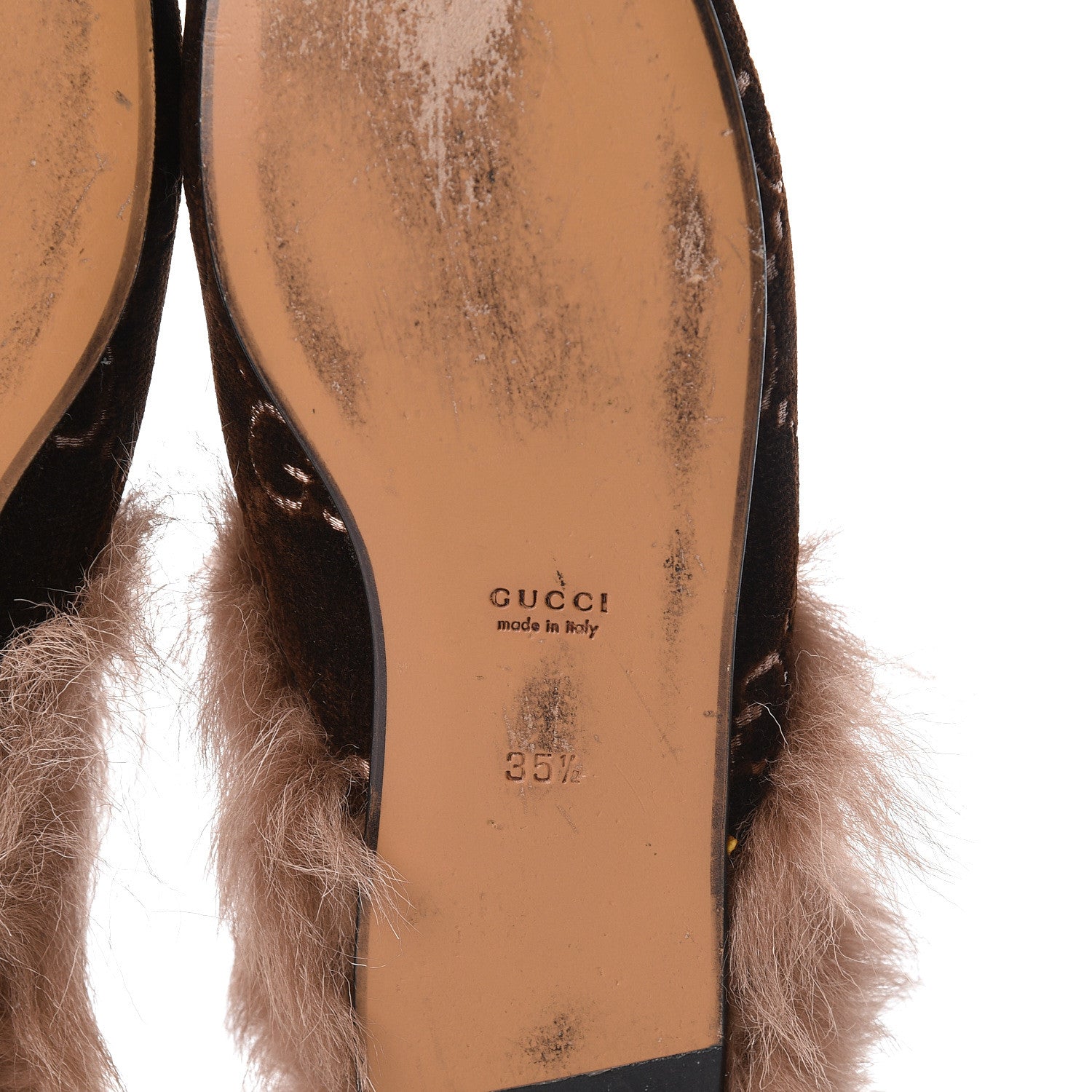 Gucci Velvet GG Monogram Fur Womens Princetown Slippers 35.5 Brown Black Natural 10 of 11