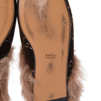 Gucci Velvet GG Monogram Fur Womens Princetown Slippers 35.5 Brown Black Natural 10 of 11