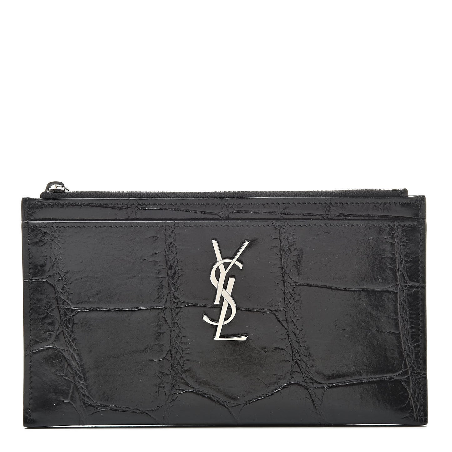 Calfskin Crocodile Embossed Monogram Bill Pouch Black