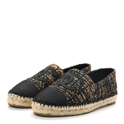 Chanel Metallic Tweed Grosgrain CC Espadrilles 39 Black Gold 3 of 10