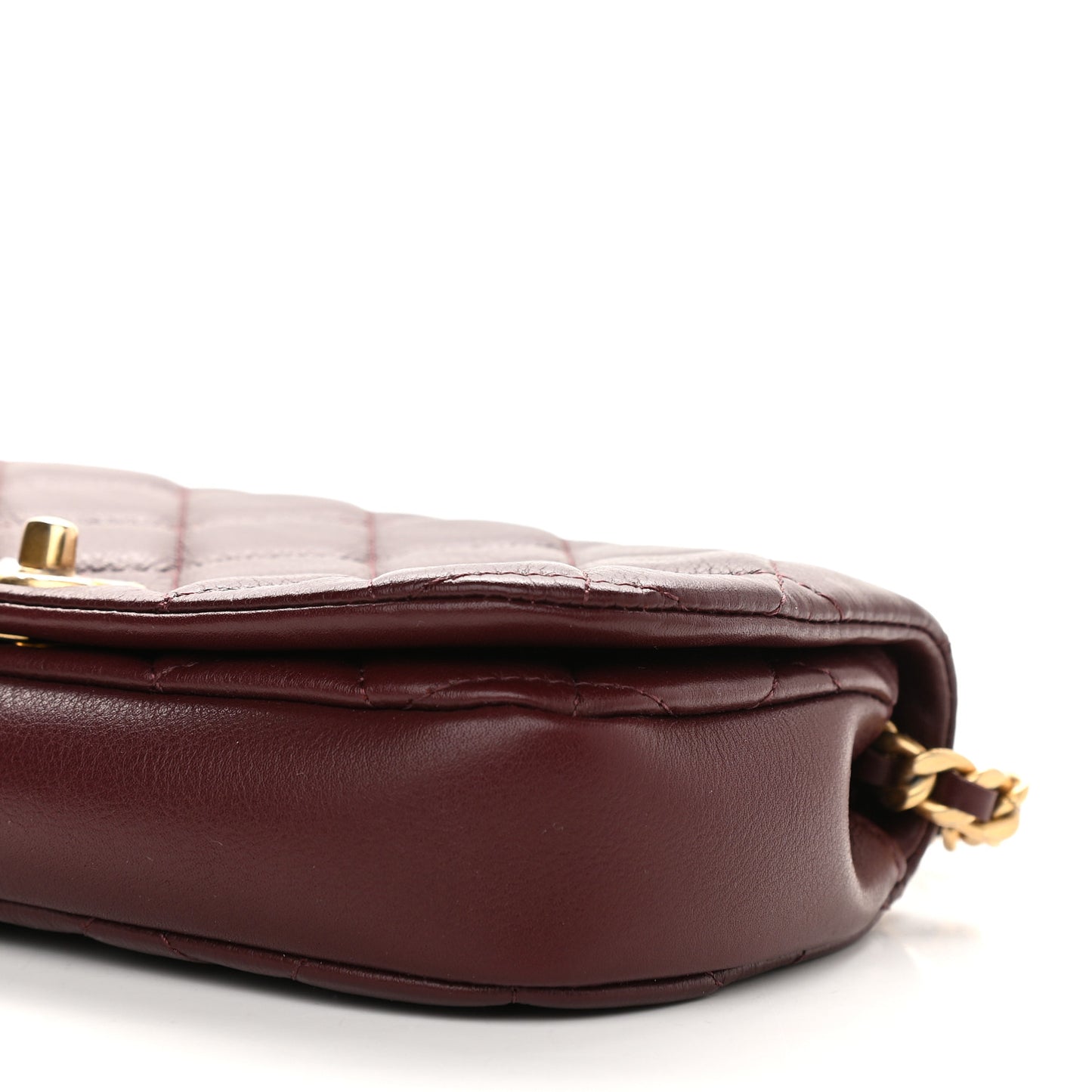 Calfskin Quilted Coco Mail Clutch With Chain Burgundy