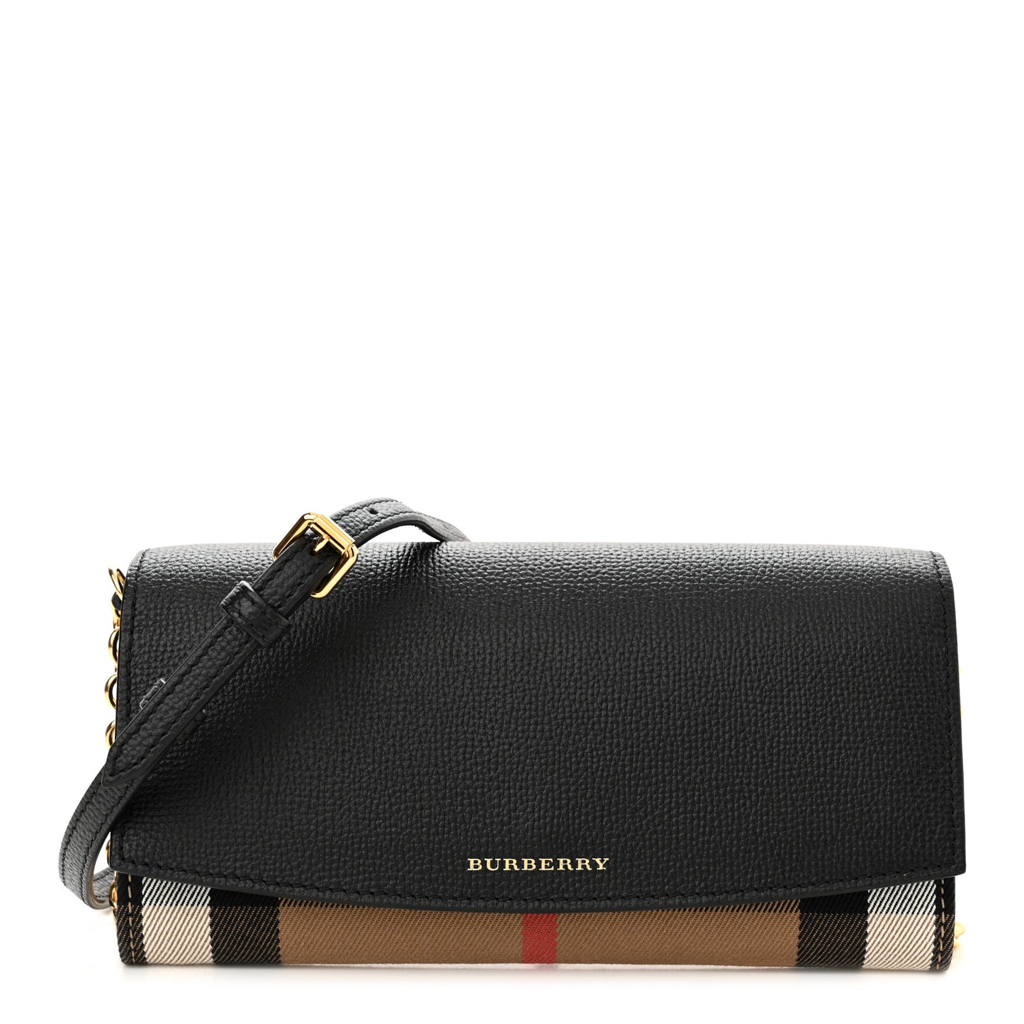 Grainy Calfskin House Check Henley Wallet On Chain Black