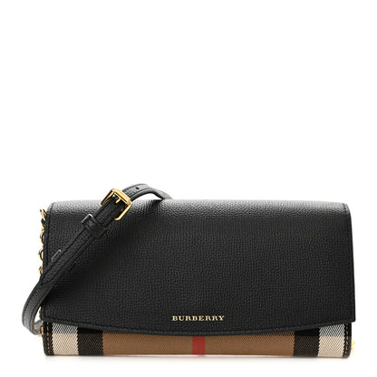 Burberry Grainy Calfskin House Check Henley Wallet On Chain Black 1 of 9
