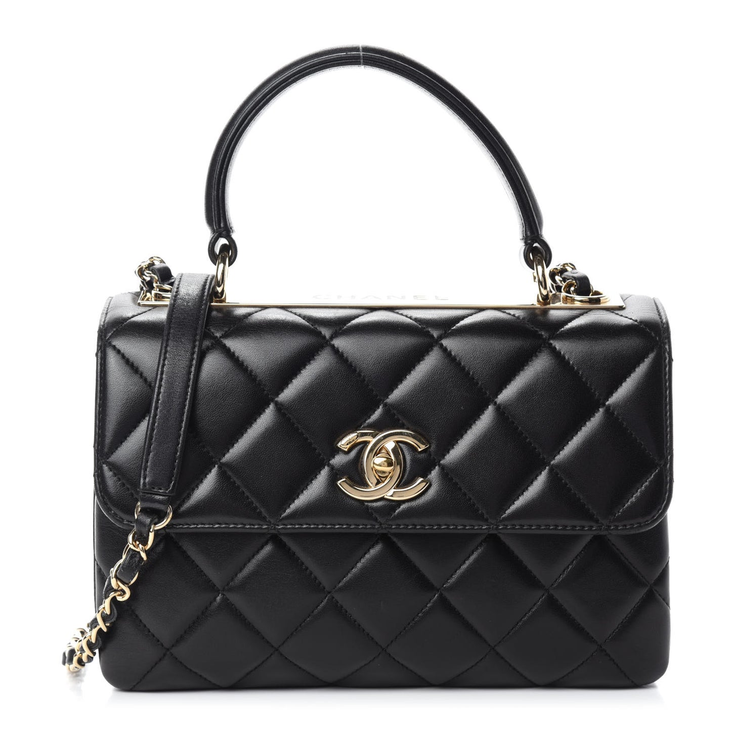 Lambskin Quilted Small Trendy CC Dual Handle Flap Bag Black