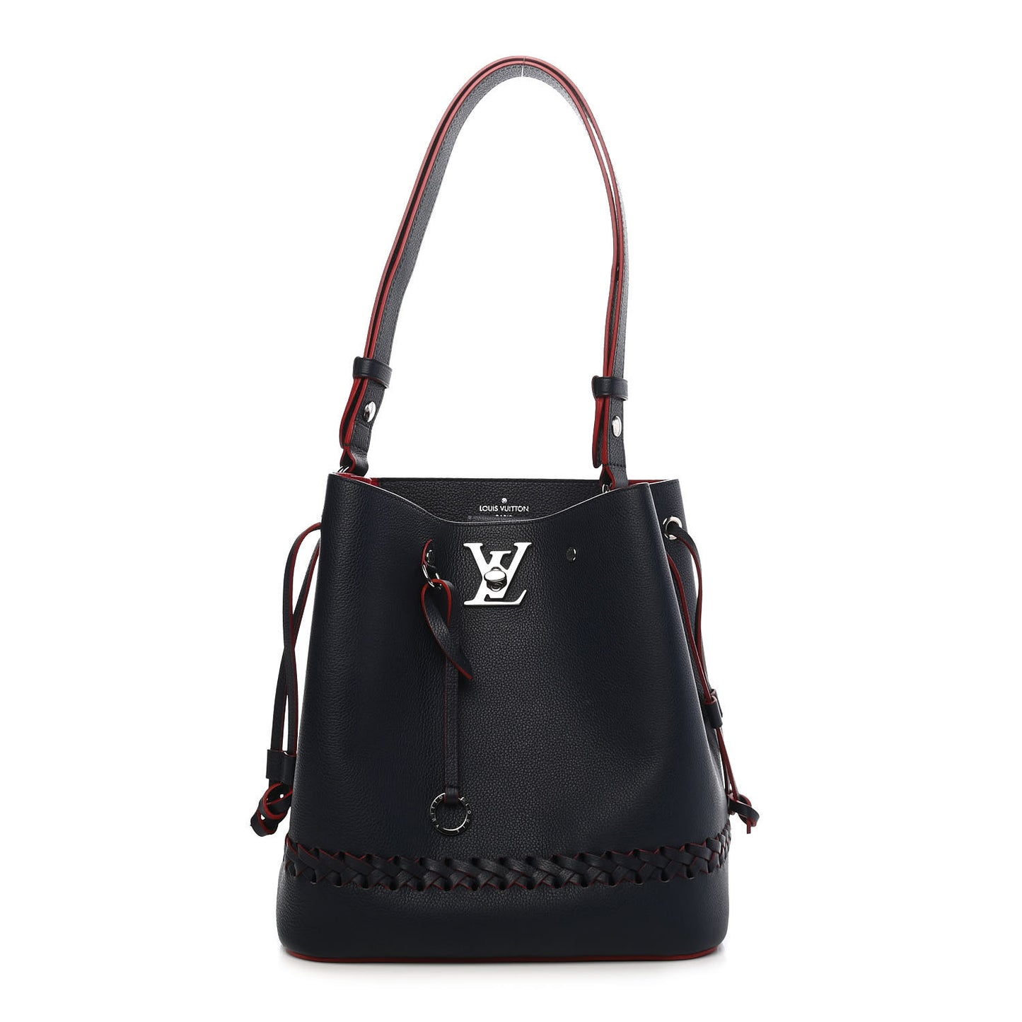 Soft Calfskin Braided Lockme Bucket Marine Rouge