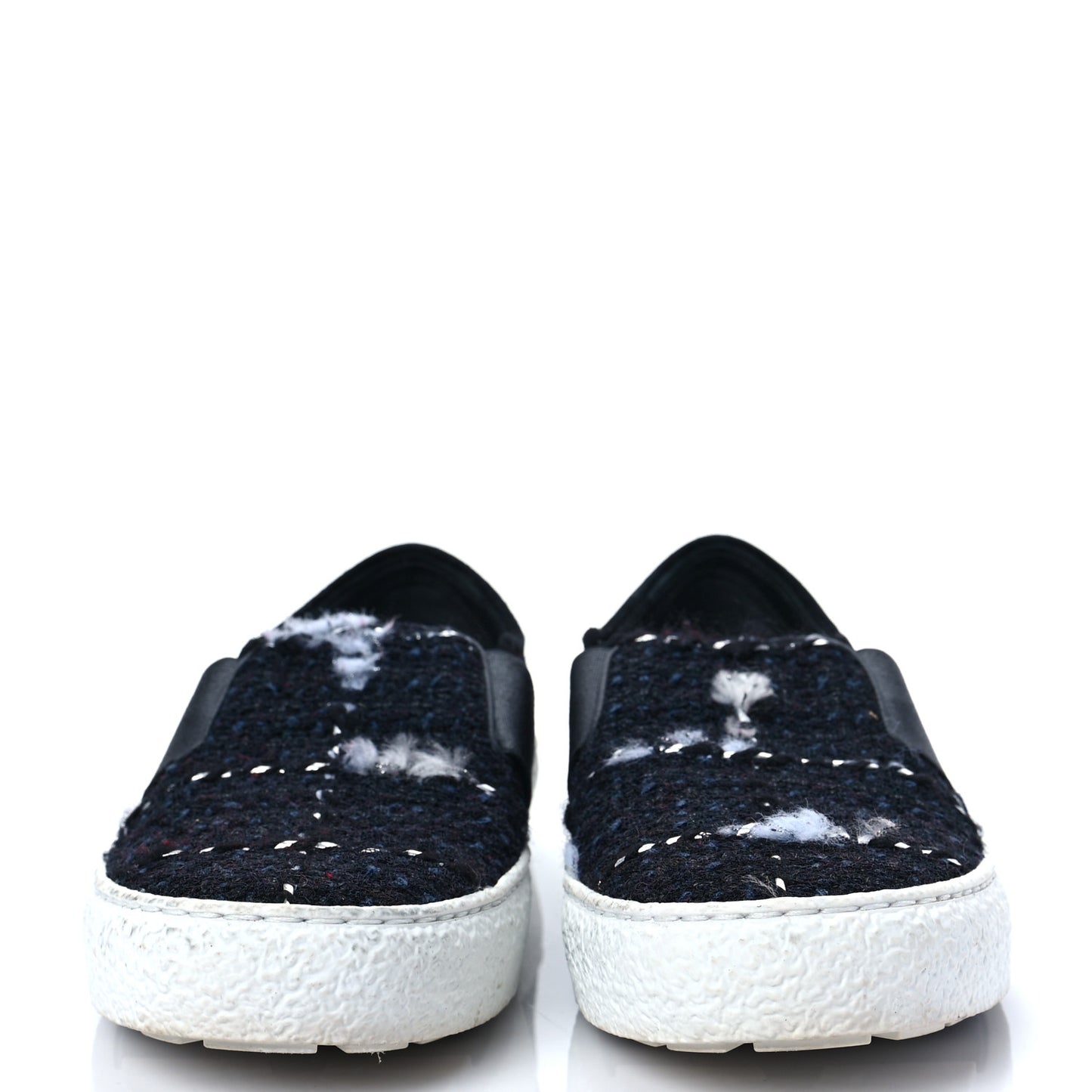 Suede Calfskin Tweed Womens Slip On Sneakers 36 Black Navy Silver