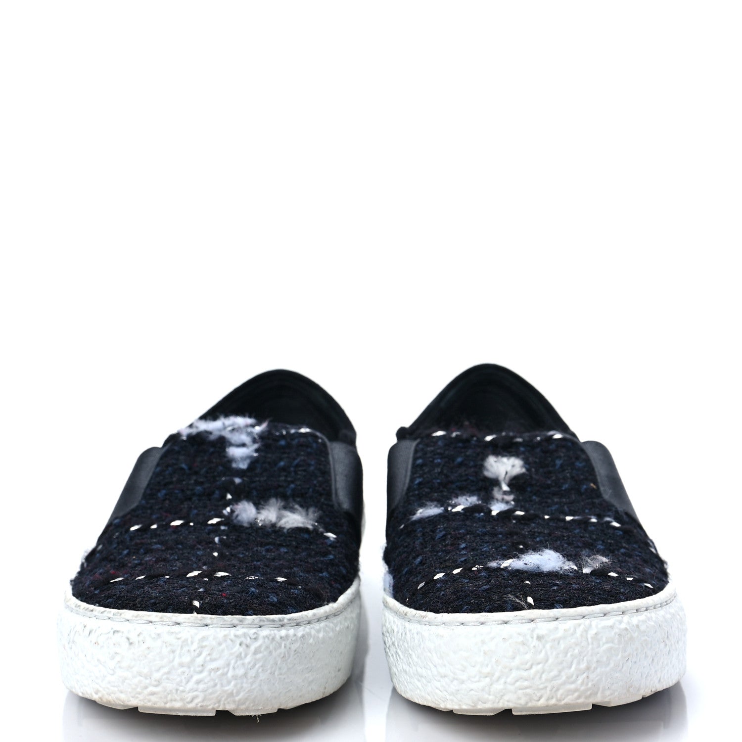 Chanel Suede Calfskin Tweed Womens Slip On Sneakers 36 Black Navy Silver 2 of 9