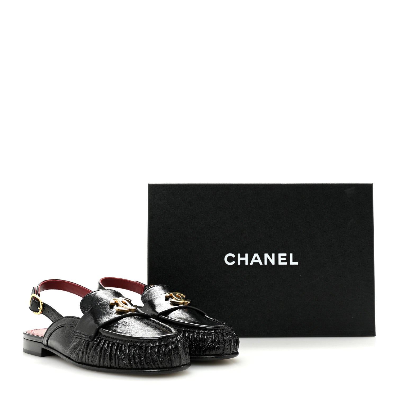 Chanel Crumpled Shiny Lambskin CC Slingback Mocassins 38 Black 10 of 10