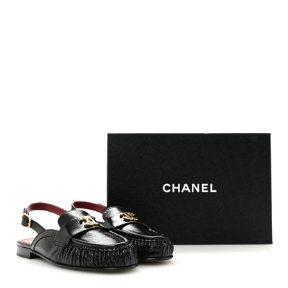 Chanel Crumpled Shiny Lambskin CC Slingback Mocassins 38 Black 10 of 10