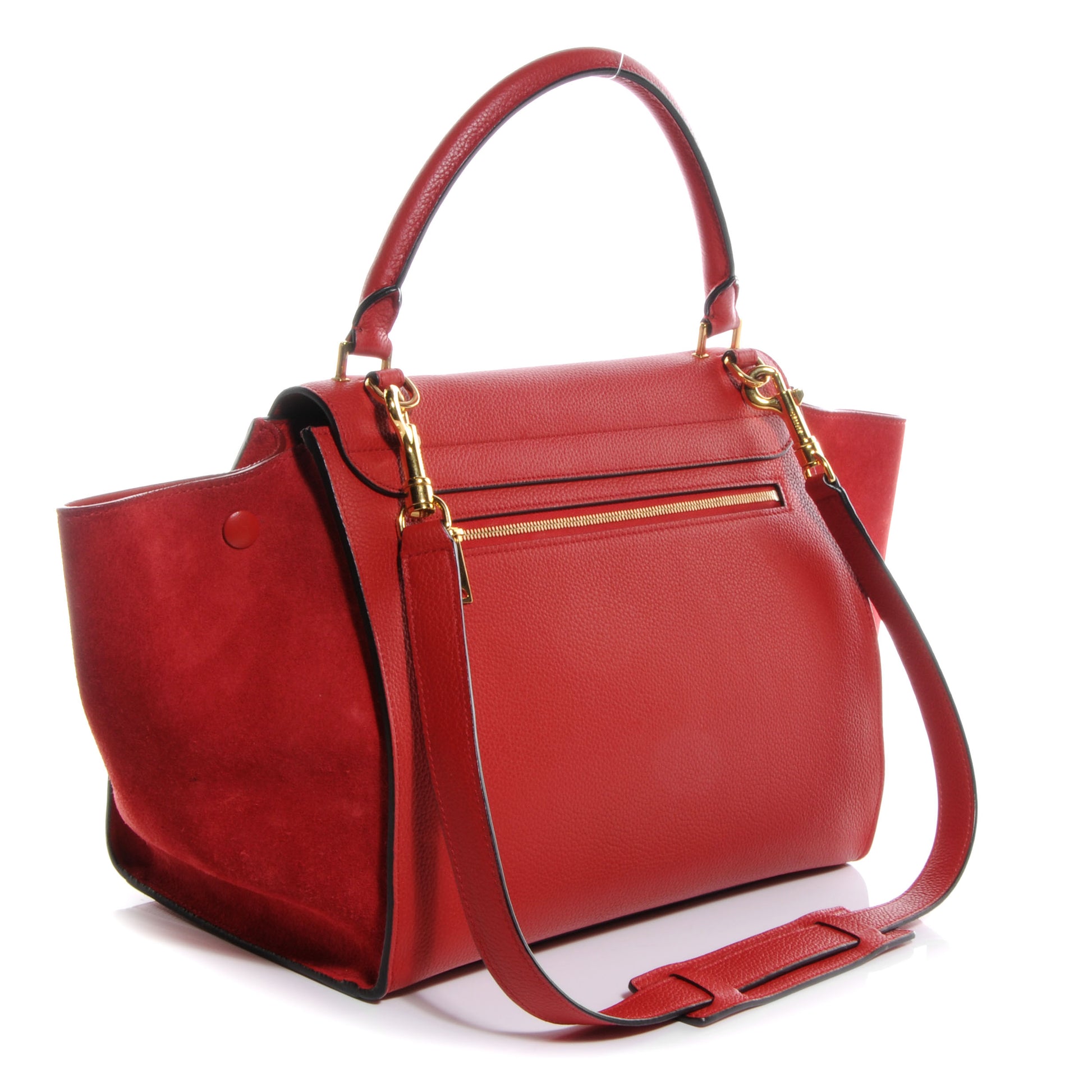 Celine Drummed Leather Suede Small Trapeze Coquelicot 3 of 9