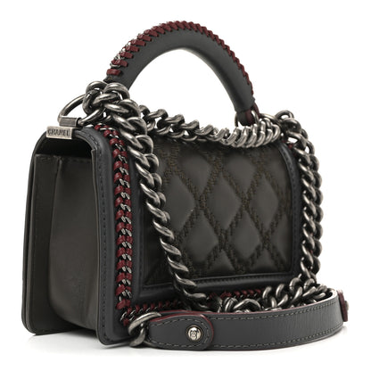 Chanel Calfskin Quilted Small Boy Top Handle Flap Grey Burgundy 3 of 15