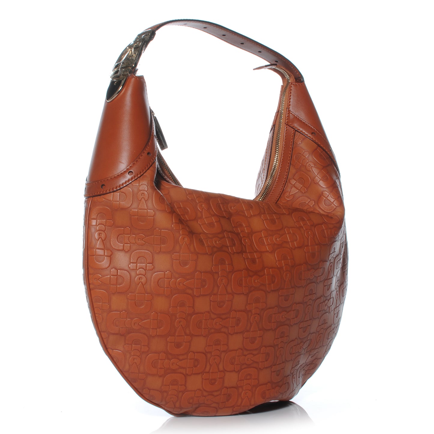 GGUCCI Calfskin Horsebit Embossed Glam Hobo Tan