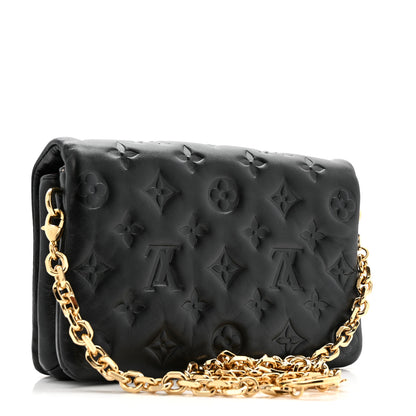 Louis Vuitton Lambskin Embossed Monogram Pochette Coussin Black 3 of 11