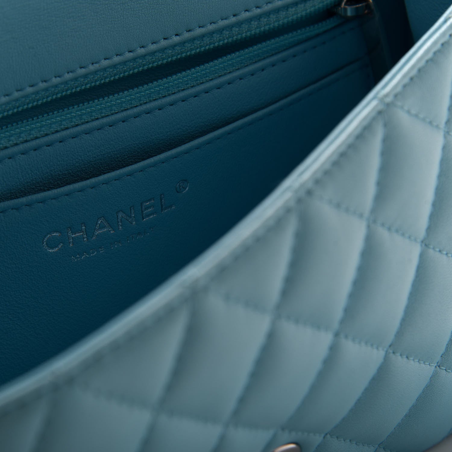 Chanel Lambskin Quilted Mini Rectangular Flap Neon Blue 8 of 9