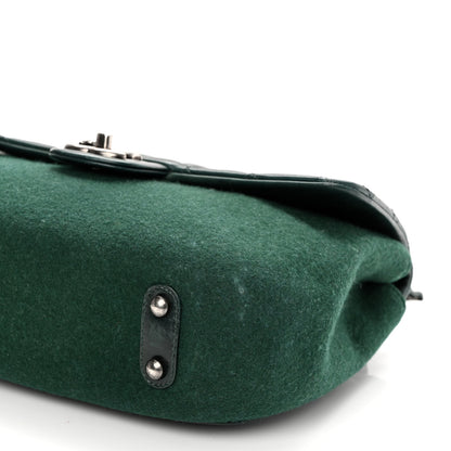 Chanel Felt Glazed Calfskin Quilted Edelweiss Flower Flap Dark Green 10 of 11
