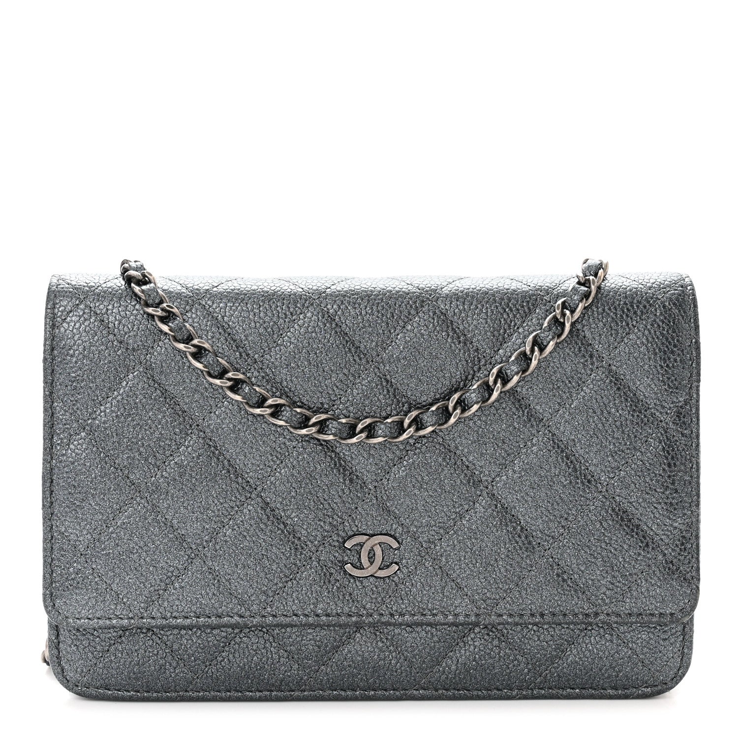 Chanel Iridescent Caviar Quilted Wallet on Chain WOC Blue 1 of 12