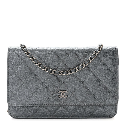 Chanel Iridescent Caviar Quilted Wallet on Chain WOC Blue 1 of 12