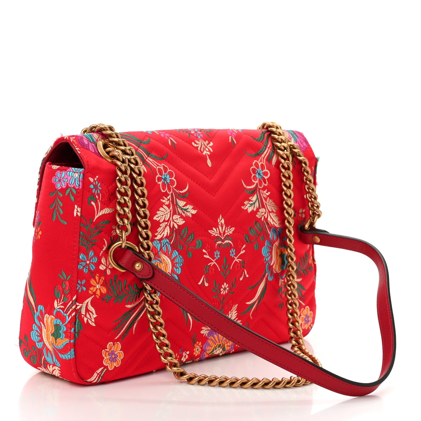 Jacquard Matelasse Floral Medium GG Marmont Shoulder Bag Red