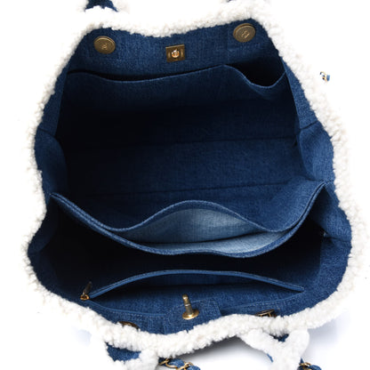 Chanel Denim Shearling Hieroglyph Coco Tote Blue 6 of 11