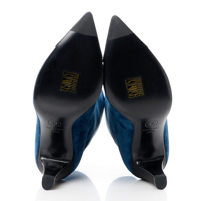 Chanel Suede Calfskin Satin Gabrielle Cap Toe Short Boots 35.5 Royal Blue Black 5 of 10