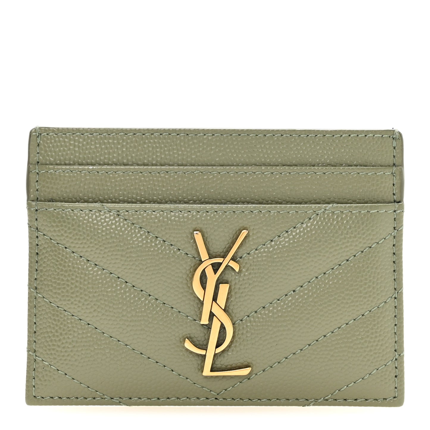 Grain De Poudre Matelasse Chevron Monogram Credit Card Case Light Sage
