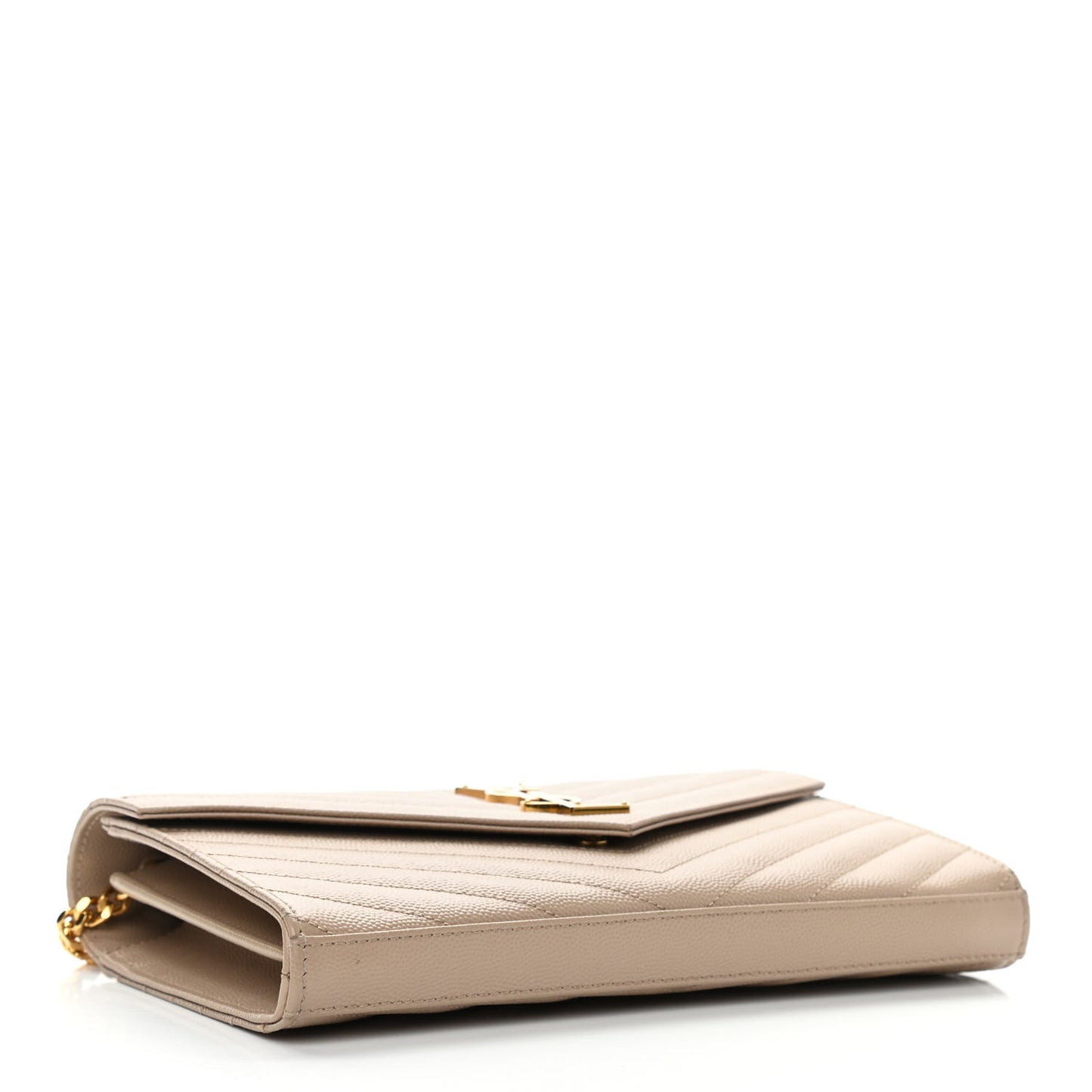 Grain De Poudre Matelasse Chevron Monogram Chain Wallet Dark Beige